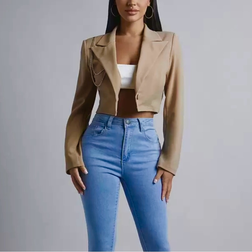 Cropped Blazer with Chain Detail